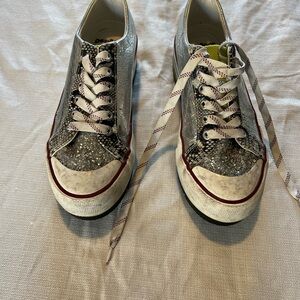 Desigual Silver Sneakers with Animal Print Accent